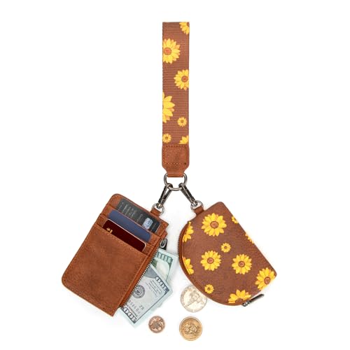 Image of Wrangler KeyChain Wristlet Wallets for Women Sunflower Floral Dual Pouch Wristlet Western Credit Card Holder Wallet with Zipper Pocket