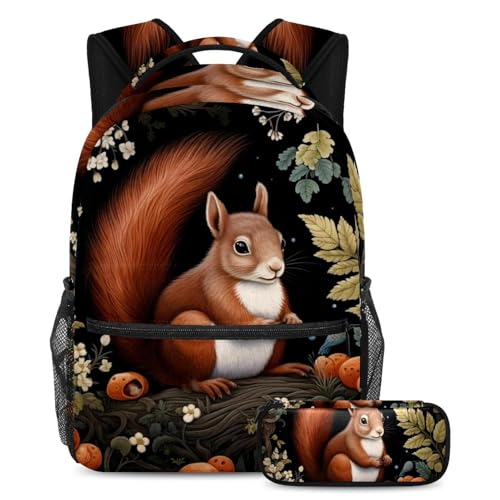 Sac d'école grande capacité lot de 2 avec trousse motifs forêt