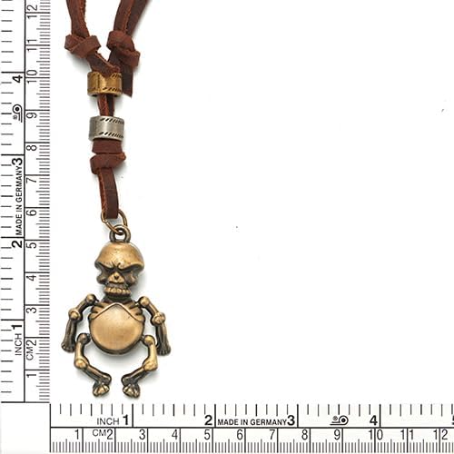 COOLSTEELANDBEYOND Punk Rock Skull Pendant Necklace for Men, Brown Leather Necklace Adjustable Leather Cord - Image 4