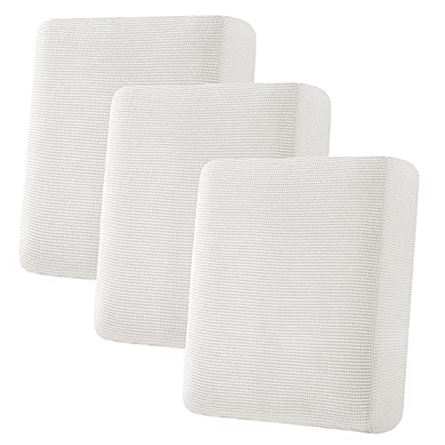 H.VERSAILTEX Super Stretch Individual Seat Cushion Covers Sofa Covers Couch Cushion Covers Slipcovers Featuring Thick Jacquard Textured Twill Fabric (3 Piece Sofa Cushion Covers, Ivory White)