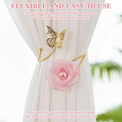 Image of HASTHIP 2Pcs Curtain Tie Backs, Metal Cut-Out Butterfly Floral Charm Curtain Holdbacks, Decorative Drapery Holder Tiebacks Window Curtains Accessories for Living Room, Bedroom