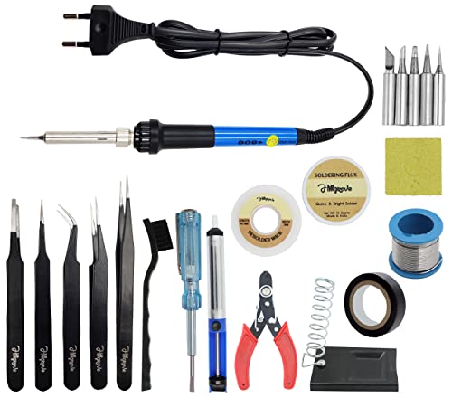 Image of Hillgrove 60W Temperature Controlled Soldering Iron Kit with Solder Wire and Interchangeable Tips Conical Flat Pointed Round for Electronics Repair DIY Professional Use (12-in-1)