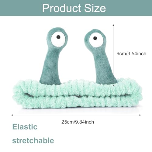 1pcs Snail Spa Hair Bands Cute Elastic Headbands Face Wash Headband,Spa Skincare Headband,Coral Fleece Elastic Headband,Makeup Skincare Head Bands for Women Girls Washing Face Beauty(Green) - Image 3