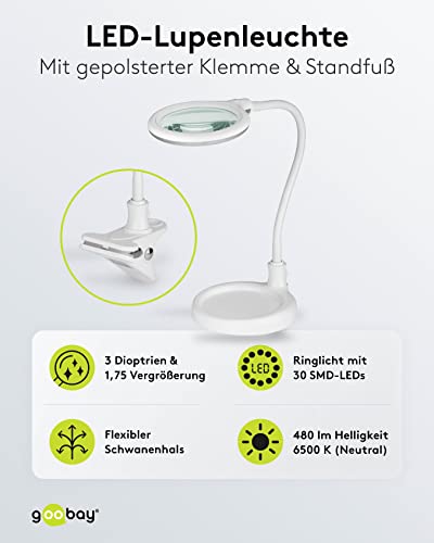 Lupenleuchte goobay 60359 LED mit Standfuß für präzise Arbeiten
