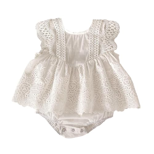 Image of HOOLCHEAN Baby Girls White Lace Hollow Embroidery Bodysuit Dress (White, 66: 3-6 Months)