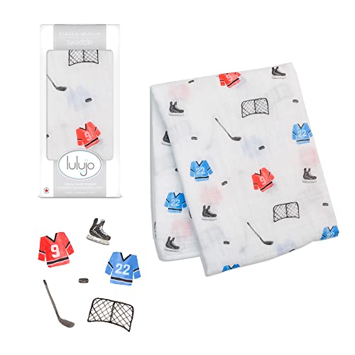 Image of lulujo Baby Cotton Muslin Swaddle Blanket, 47 x 47, Hockey