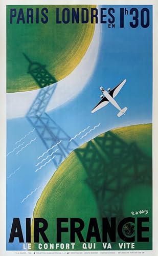 Affiche Air France Londres de R. De Valerio rétro en format 63X100 Cm