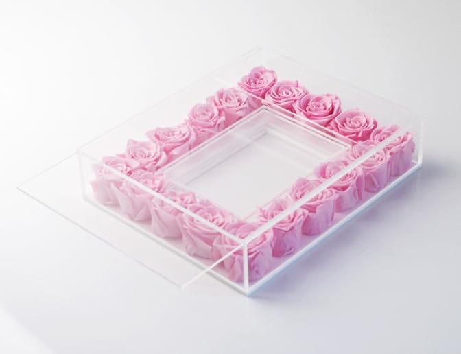 Decorative Acrylic Photo Frame with Pink Rose Border, Clear Display Box, 25x30x6.8 cm, Valentine's Day Gift, Wedding Album