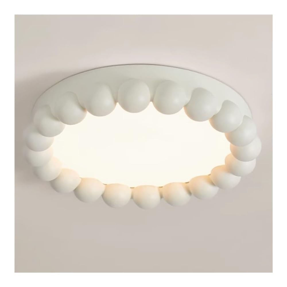 LUOYAOB Round LED Ceiling Light Dimmable Nordic Cream Style Flush Mount Ceiling Lamp Close to Ceiling Fixture for Bedroom Living Room Kitchen Island Study Room(White)