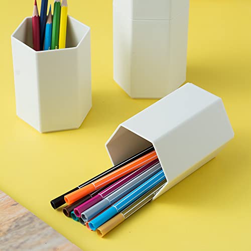 Yosco 4Pcs Pencil Holder Desk Plastic Pen Cup For Office Desktop Stationery Storage Organizer Makeup Brush Holder (Creamy-White) #TOP5