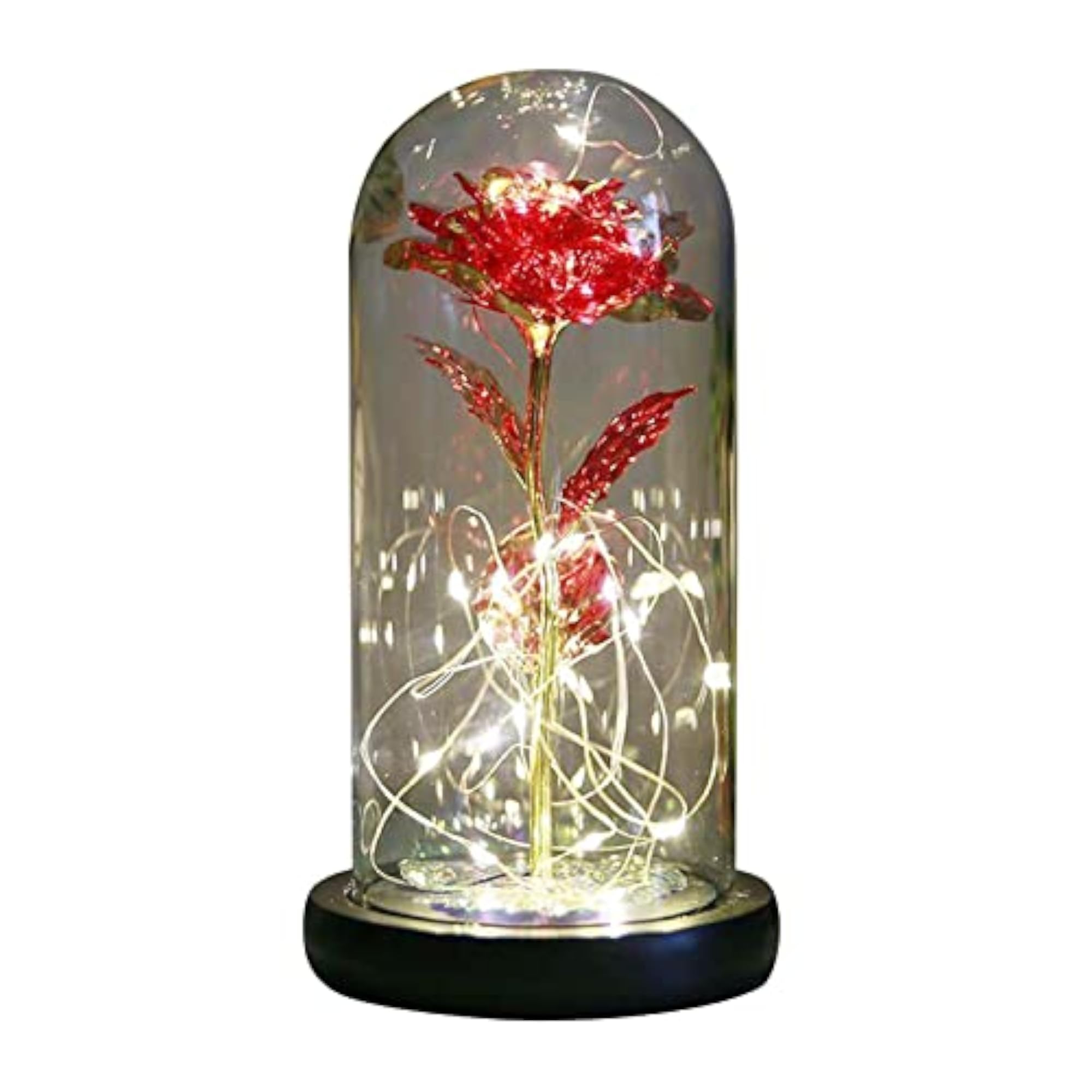 Galaxy Rose Flowers Forever in Glass Dome with Colorful LED Light