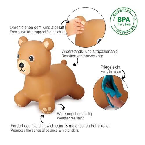 JAMARA 466001 H&uuml;pftier B&auml;r HoppyDoo - Spielzeug f&uuml;r Kinder, H&uuml;pfspielzeug Baby Indoor/Outdoor, Geschenk f&uuml;r Kids, Gartenspielzeug, Bouncing, Pflegeleicht, BPA frei, mit Pumpe