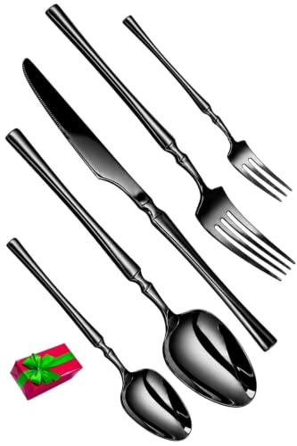 Image of Elegant Handle Black 15 Pcs Heavy Duty Stainless Steel Cutlery Set for Dining Table (3 pcs Spoon Set+3 pcs Forks Set+3 pcs Butter Knife+3 pcs Dessert Spoon+ 3 Pcs Fuit Fork for Kitchen)