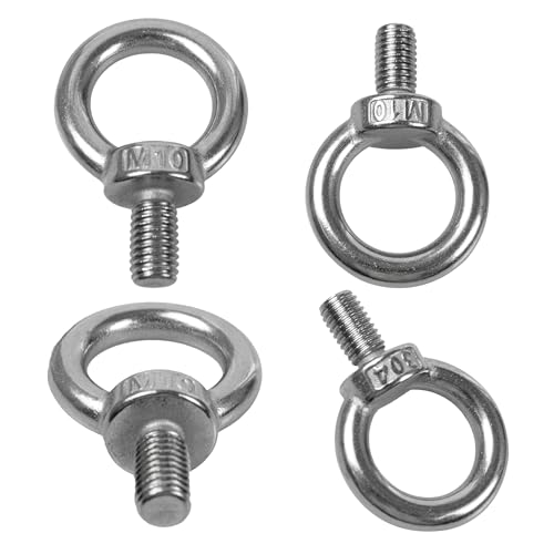Image of 6PCS M10 Male Thread Eye Bolts, Stainless Steel Lifting Shoulder Eye Bolt, Heavy Duty Screw Ring Shaped Eye Bolt