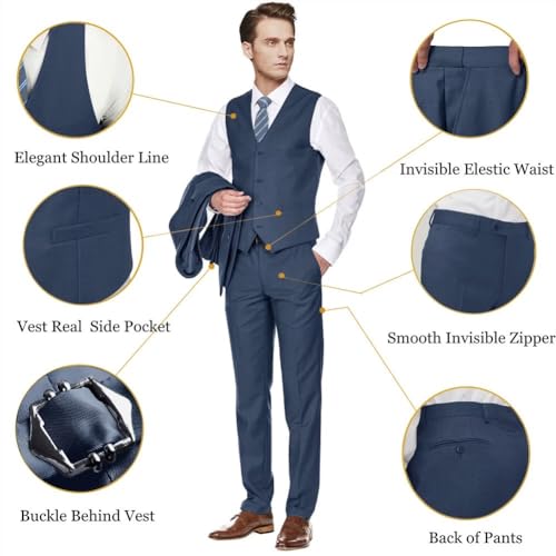Image of Men's Slim Fit 3 Piece Suit Two Button Business Wedding Dress Tux Suit Set Jacket Vest Pants with Tie