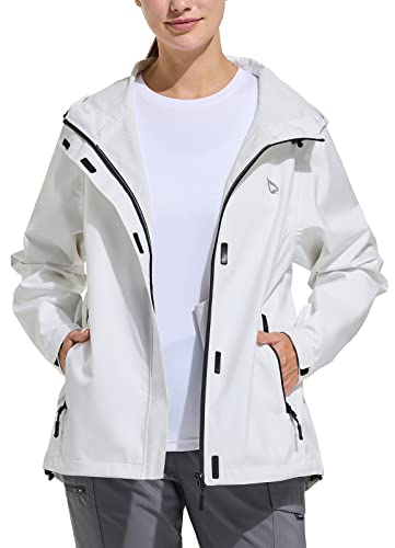Baleaf Women's Waterproof Rain Jackets Lightweight Hooded Rain Coat Packable Windbreaker With Pockets Outdoor Hiking Running White M #TOP25