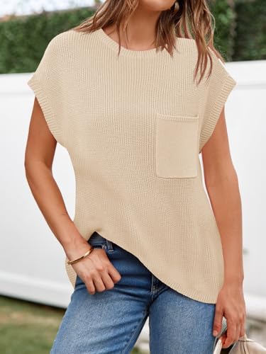 Image of Imily Bela Summer Fall Short Sleeve Sweater for Women | 2026 Crew Neck Ribbed Knit Vests Trendy Pullover Tops,Sweater Tank Tops,Sweater Vest