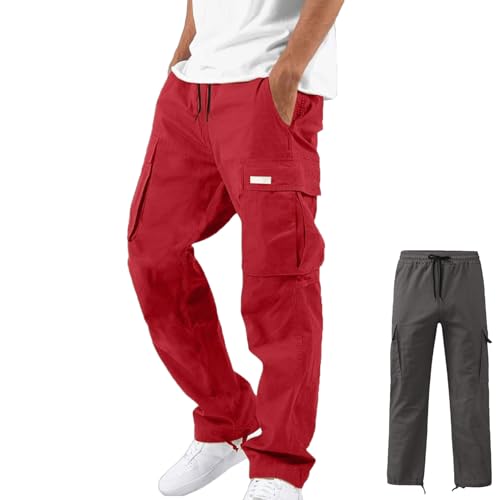 Mens Cargo Pants Drawstring Casual Hiking Pants Multi Pockets Joggers Athletic Pant Outdoor Cargo Sweatpants
