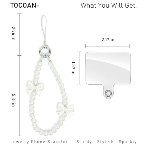 Phone Charm Wrist Strap with Tether Tab, Detachable Anti-Theft CellPhone Charms Strap, Hands-Free Decorative Phone Chain Lanyard for Women Girls, Compatible with Most Smartphones (Pearl Butterfly)