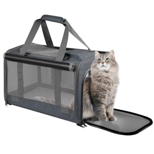 Qoosea Pet Carrier, Cat Carriers Bag for Small Medium Cats, Breathable Mesh Dog Carrier for Small Dogs, Portable Soft Sided Collapsible Pet Carrier for Traveling Indoor Outdoor Uses (Grey)