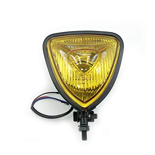 Motorfiets koplamp, universeel, retro verandering, driehoekige metalen koplamp, geschikt voor Harley Chopper Cafe Racer, aangepast (chroom transparante lens