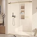 Volkmi Semi Frameless Glass Shower Door 60''x76'', Double Sliding Shower Door, 3/8'' (10mm) Clear Tempered Glass Shower Door with Double Stainless Steel Handles for Bathroom, Black Square Tube
