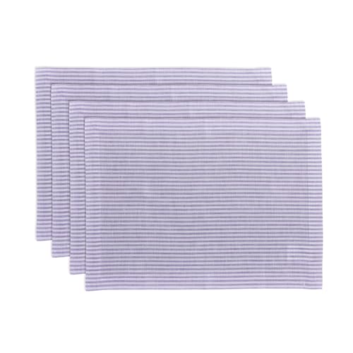 Solino Home 100% Linen Placemats, 14 x 19 in, Lavender Striped, Set of 4