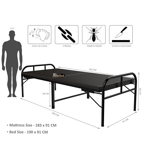 Image of Honey Touch Nexon Folding Bed Single for Sleeping with Ortho Tri Layer Mattress | No Assembly Required | Foldable Bed for Sleeping /Guests /Rented Apartments /Bedroom (3ft x 6ft, Black)