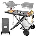 Broil-X Grill Stand for Blackstone 17"& 22" Table Top Griddles, Portable Grill Cart for Weber Q1200, Q1000, Q2200, Q2400, Folding Grill Stand for Pizza Ovens with Shelf for Gas Cylinder