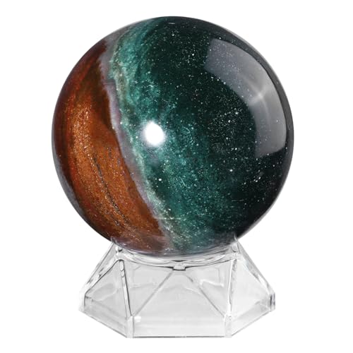 dssmboom Natural Ocean Jasper Crystal Ball with Acrylic Display Base, 61-70mm...