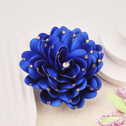 Image of Elegant Large Rose Flower Brooches Lapel Pins Handmade Dainty Satin Fabric Pearl Brooches Big Camellia Flower Brooch Pin for Women Wedding Part Dance Dress Suit Clothes Accessories Prom Jewelry