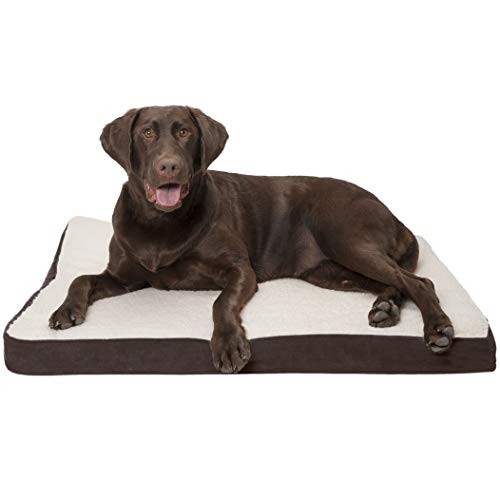 Furhaven Pet Dog Bed - Deluxe Orthopedic Mat Sherpa and Suede Traditional Foam Mattress Pet Bed with Removable Cover for Dogs and Cats, Espresso, Large