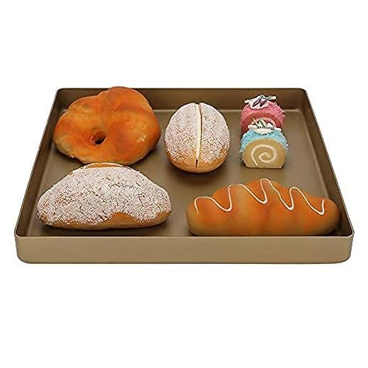 Antiadherente de aleación de aluminio Sartén cuadrada para tartas, Bandeja para Horno Tostador Hoja de Galletas Sartén, Molde dorado para pan, Bandeja para Pizza Crisper para Cocina 28 x 28 x 3cm