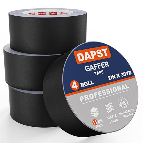 Image of 4 Pack Black Gaffers Tape, 2 Inch x 30 Yards Pro Matte Gaff Tape | Waterproof Gaff Tape With No Residue, Non-Reflective & Easy Tear, Great For Photography, Filming, Stage And Production Use
