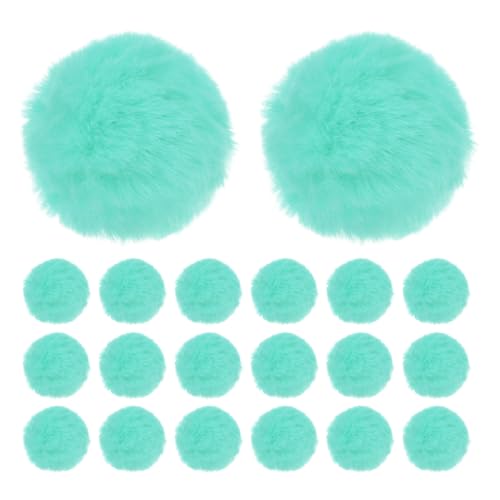 M METERXITY 20-Pack Faux Fur Pom Poms, 2 Inch/ 5 cm Soft Fluffy Pompoms Balls Faux Rabbit Fur with Elastic Loop for Hats/Bags/Keychains/Knitting Accessories/DIY Crafts [Mint Green]