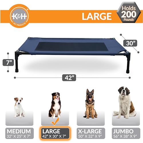 K&H Pet Products Outdoor Elevated Dog Cot, Breathable Cooling Elevated Cot Hammock Pet Bed for Large Dogs, Washable Mesh Cover, Raised Metal Frame, Collapsible, Portable - Large 42 X 30in Blue by K&H Pet Products - Image 3