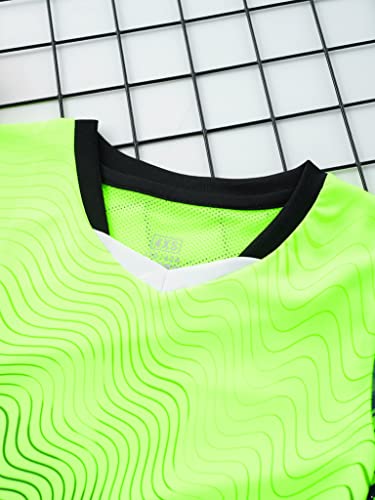 Jowowha Zestaw odzieży sportowej dla dzieci, dla chłopców i dziewczynek, koszulka sportowa bez rękawów/krótki rękaw, koszulka i szorty, sportowy dres treningowy, piłka nożna, odzież do koszykówki, J fluorescencyjny zielony, 158-164