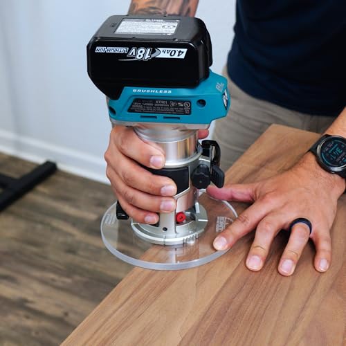 WOOD GRAN JUNKIE® TrimFit Pro® 6” Round Router Base Plate Compatible with Makita RT0701C, XTR01Z- Pre-Drilled, 3/8” Thick Clear Cast Acrylic, Router Base for Woodworking, Made in USA by Wood Grain Junkie - Used condition - Image 2