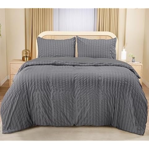 Utopia Bedding Grey Seersucker Duvet Set Cover