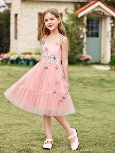 EULIMENE Baby Flower Girl Dress 3D Butterfly Layered Tulle Tutu Dress Princess Birthday Dresses Summer Wedding Party Dresses Pink 2-3Y — view 2