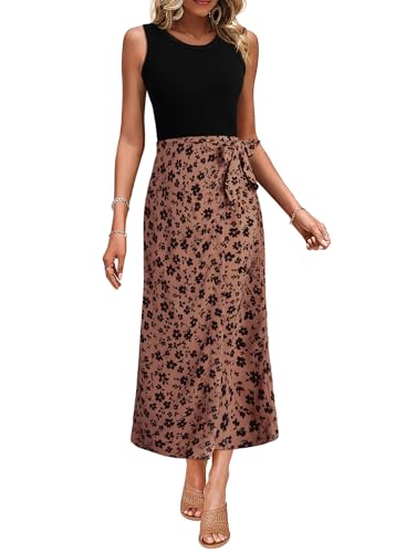 Image of Dokotoo 2 Piece Sets for Women Summer Sleeveless Tank Tops and Boho Tie Knot Elastic Waist Midi Skirt Set