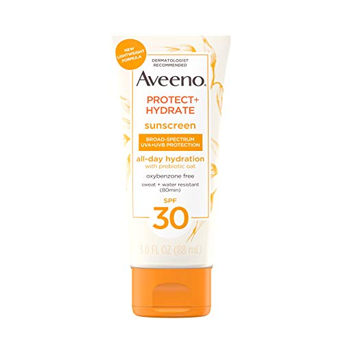 Aveeno Protect + Hydrate Moisturizing Body Sunscreen Lotion with Broad Spectrum SPF 30 & Prebiotic Oat, Weightless & Refreshing Feel, Paraben-Free, Oil-Free, Oxybenzone-Free, 3 fl. oz (Pack of 5)
