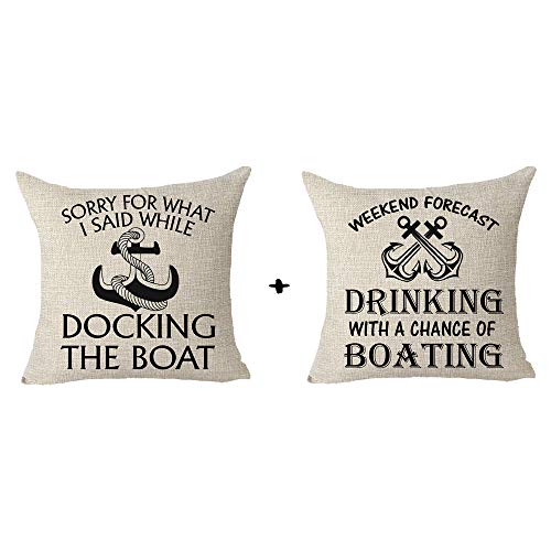 Pack of 2 Weekend Forecast Drinking With A Chance Of Boating Sorry For What I Said While Docking The Boat Anchor Throw Pillow Cover Cushion Case Cotton Linen Material Decorative 18