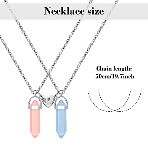Mjartoria Bff Necklace For 2 Crystal Charms Best Friend Necklace Pendant Friendship Necklace Heart Matching Necklace For Couples Gifts (Pink+Blue-Heart) #TOP4
