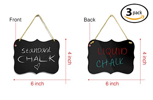 3 Small Chalkboard Hanging Signs Acrylic 4X6" - Double Sided For Standard Chalk & Other Side For Liquid Chalk Marker- Memo Message Sign - Small Blackboard - For Crafts (3) Advanced Group Corp. #TOP2