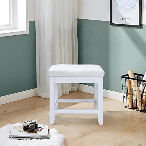 Iwell Large Vanity Stool With Solid Wood Legs, Makeup Bench Dressing Stool, Padded Cushioned Chair, Capacity 330Lb, Piano Seat White #TOP3