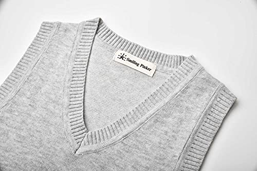Sminling Pinker Boys Girls School Uniform Sweater Vest V-Neck Soft Cotton Pullover(Light Grey,7-8 Years) #TOP1