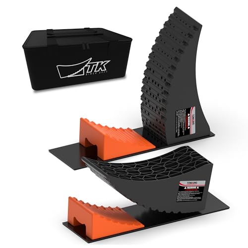 TOWKING Auffahrkeile 1Set/2pcs,bewährte Auffahrkeile für Wohnmobil, Wohnwagen & Anhänger,Tragfähigkeit bis zu 13,6 Tonnen,kinderleichtes & Stufenfreies Nivellieren (Schwarz + Orange (Hoch))