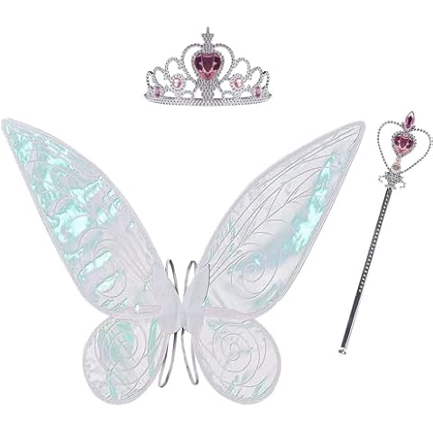sanvpwsan Fairy Wings, Butterfly Wings for Kids Girls Dress Up Sparkling Sheer Wings Butterfly Fairy Angel Princess Set Costume Angel Wings for Birthday Chrismas Themed Party Cover