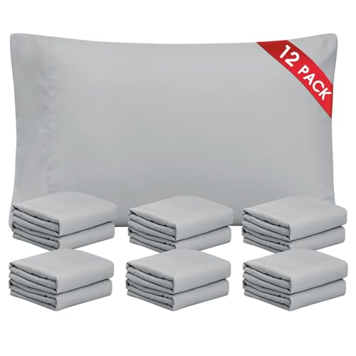 La Mejor Recopilación de Fundas para almohada favoritos de las personas. 45 FreshCulture Juego de 12 fundas de almohada color gris claro, tamaño queen, juego de fundas de almohada a granel, cierre de sobre, tela de microfibra cepillada suave, funda de...